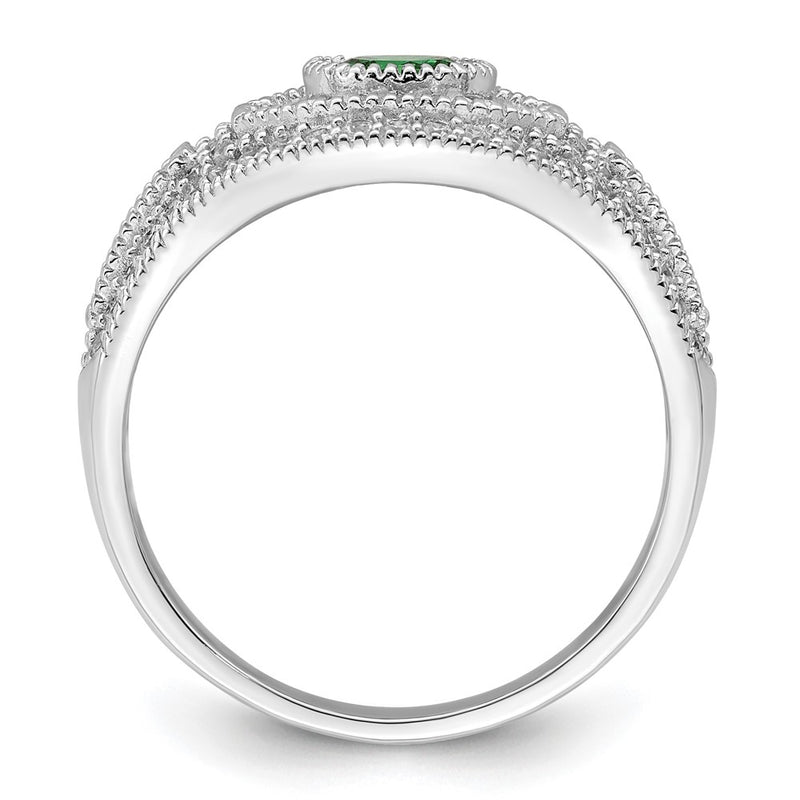 Sterling Silver Rhodium Plated Polished Green & White Cz Ring