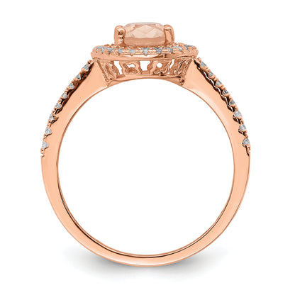 Sterling Silver Rose Tone Pink & White Cz Oval Ring