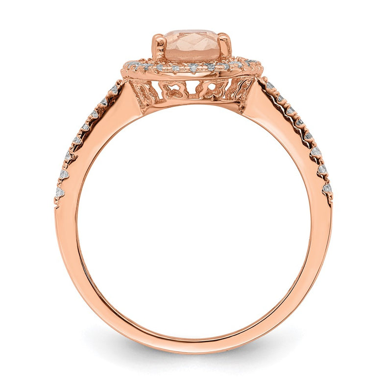 Sterling Silver Rose Tone Pink & White Cz Oval Ring