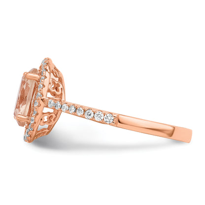 Sterling Silver Rose Tone Pink & White Cz Oval Ring