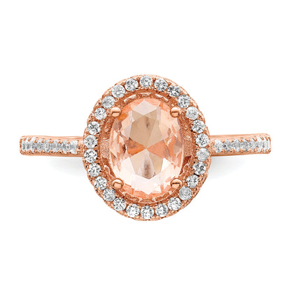 Sterling Silver Rose Tone Pink & White Cz Oval Ring