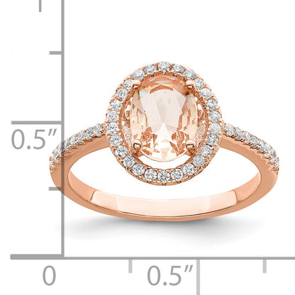 Sterling Silver Rose Tone Pink & White Cz Oval Ring