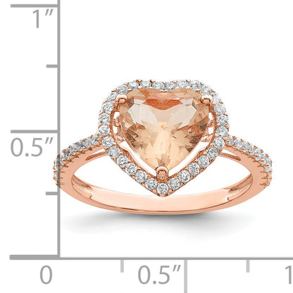 Sterling Silver Rose Tone Pink & White Cz Heart Ring