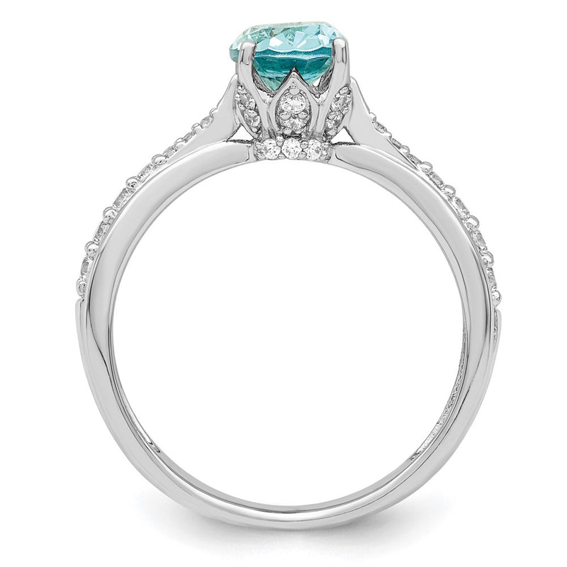 Sterling Silver Rhodium Plated Blue Green & Clear Cz Ring (Size 8 Only)