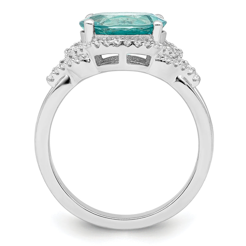 Sterling Silver Rhodium Plated Green And White Cz Ring