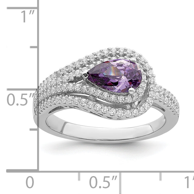 Sterling Silver Rhodium Plated Purple Cz Ring