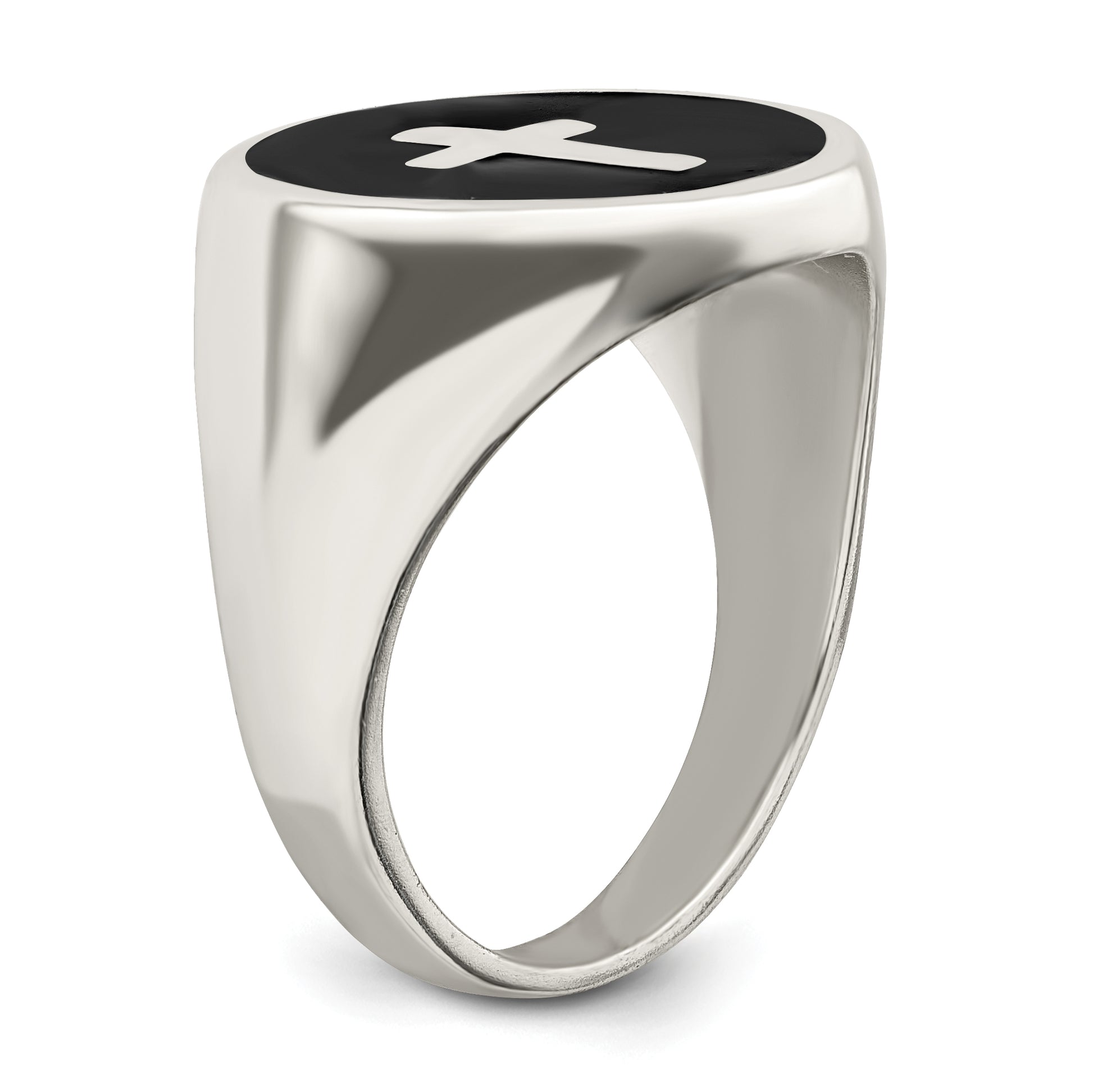 Sterling Silver Rhodium Plated Enameled Cross Ring