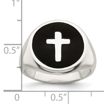 Sterling Silver Rhodium Plated Enameled Cross Ring