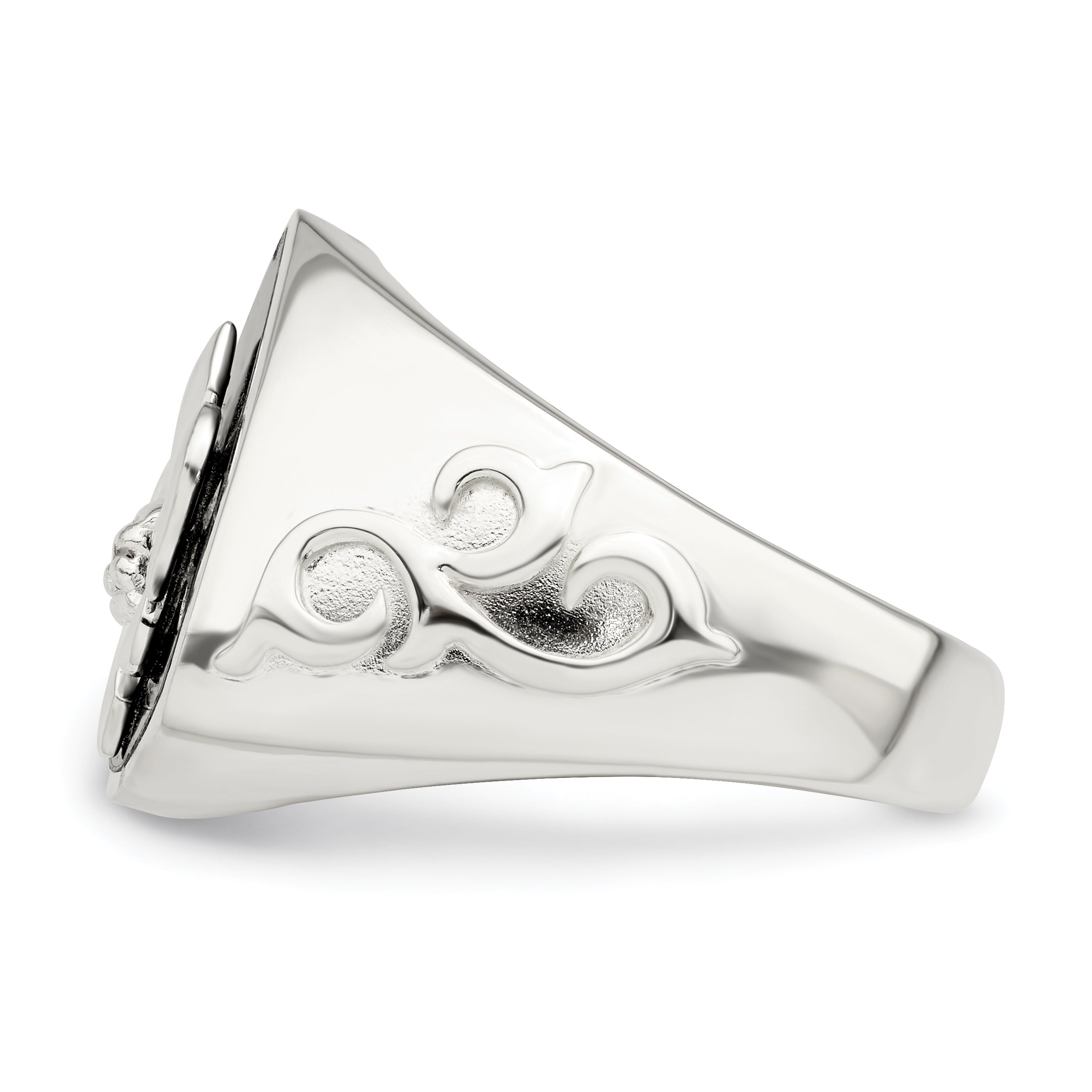 Sterling Silver .03Ruby/Black Agate Fleur De Lis Ring