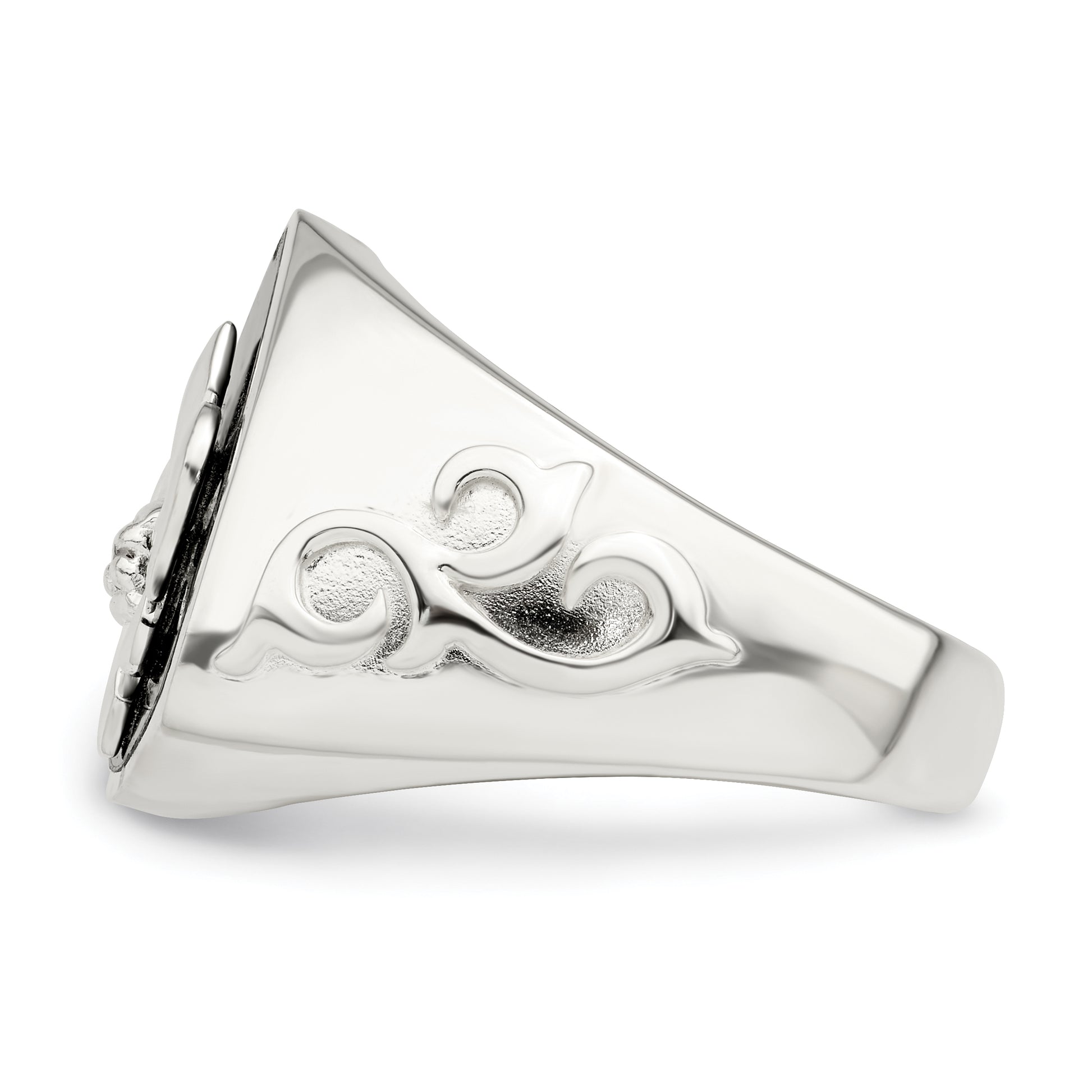 Sterling Silver .03Ruby/Black Agate Fleur De Lis Ring