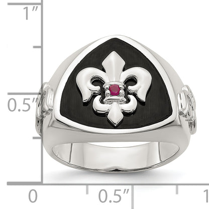 Sterling Silver .03Ruby/Black Agate Fleur De Lis Ring