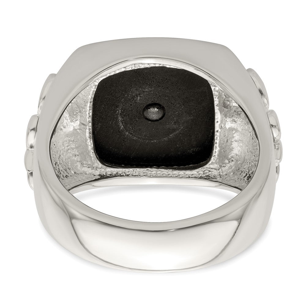 Sterling Silver .03Ruby/Black Agate Fleur De Lis Ring