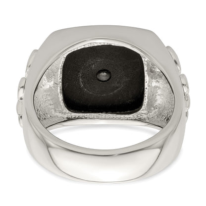Sterling Silver .03Ruby/Black Agate Fleur De Lis Ring