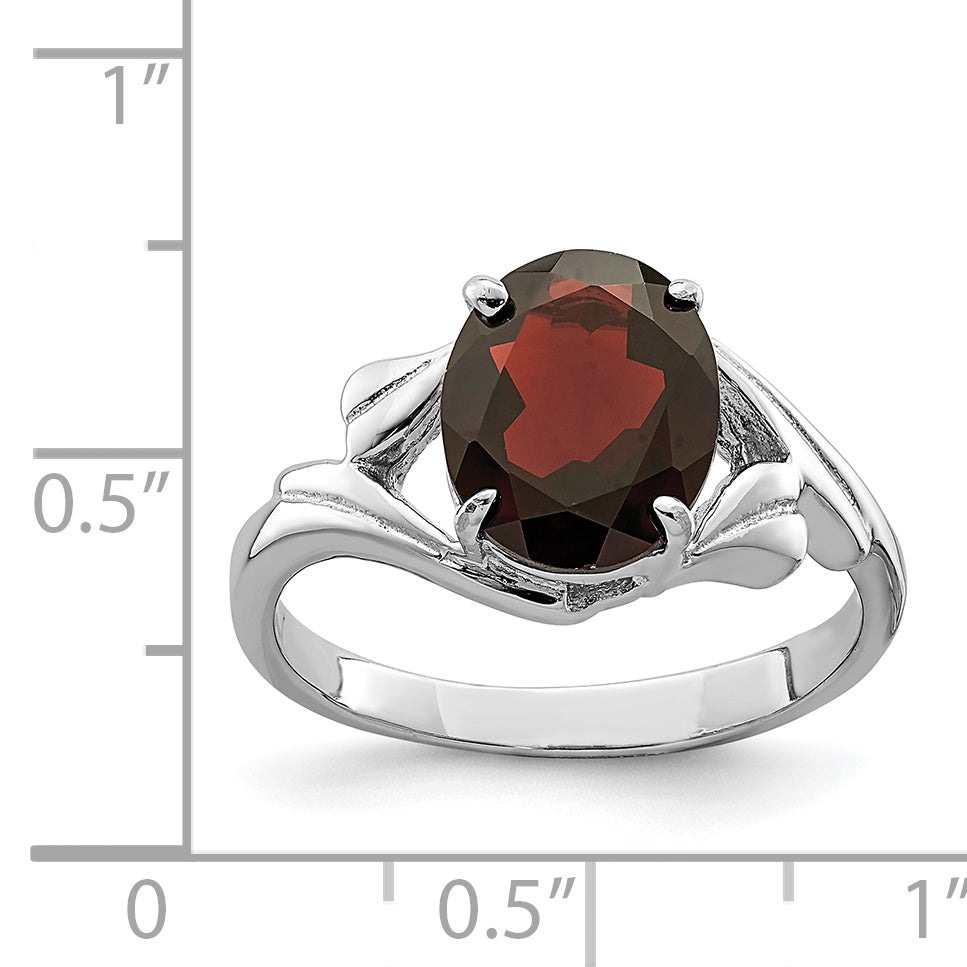 Sterling Silver Rhodium Plated Garnet Ring