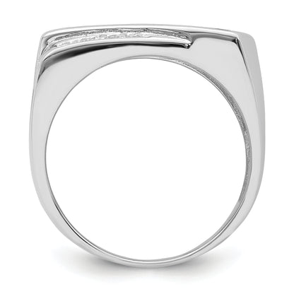 Sterling Silver Rhodium Plated Cz & Onyx Ring