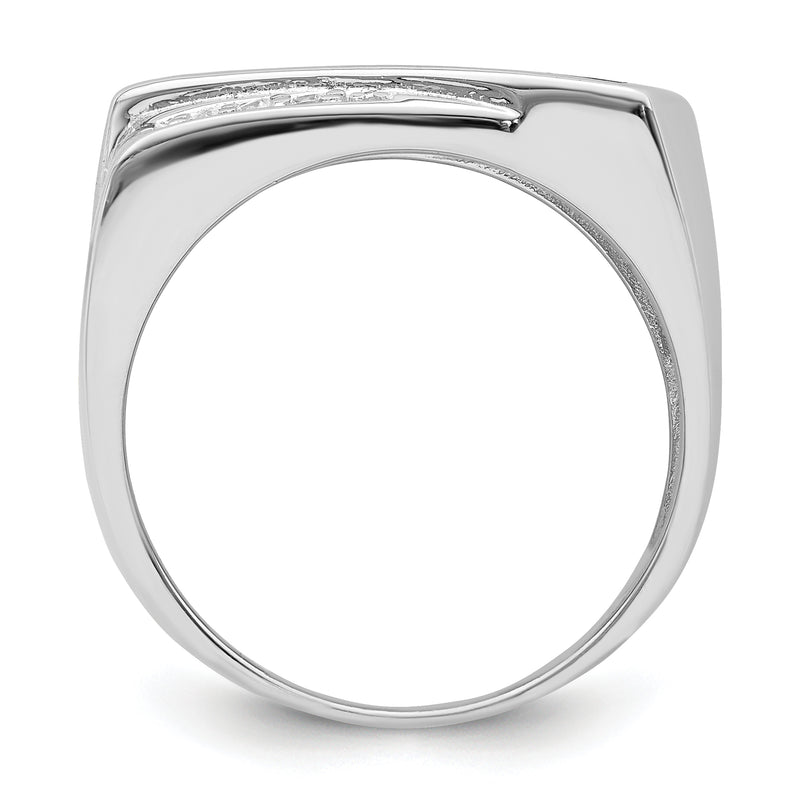 Sterling Silver Rhodium Plated Cz & Onyx Ring