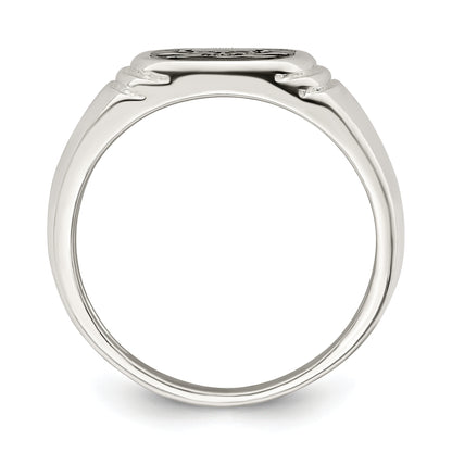 Sterling Silver Black Enameled Mens Skull And Crossbones Ring