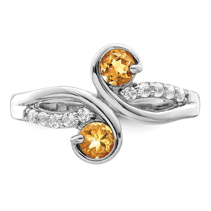 Sterling Silver Rhod Plated .60T.W. Citrine & White Topaz Swirl Ring