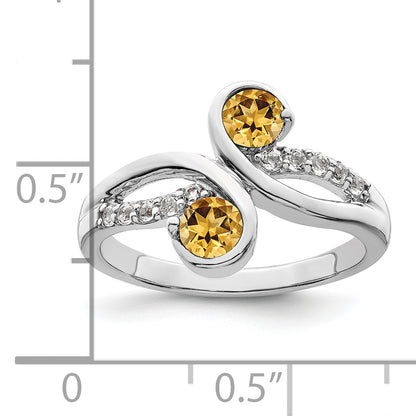 Sterling Silver Rhod Plated .60T.W. Citrine & White Topaz Swirl Ring