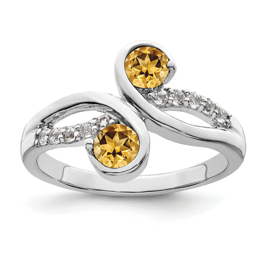 Sterling Silver Rhod Plated .60T.W. Citrine & White Topaz Swirl Ring