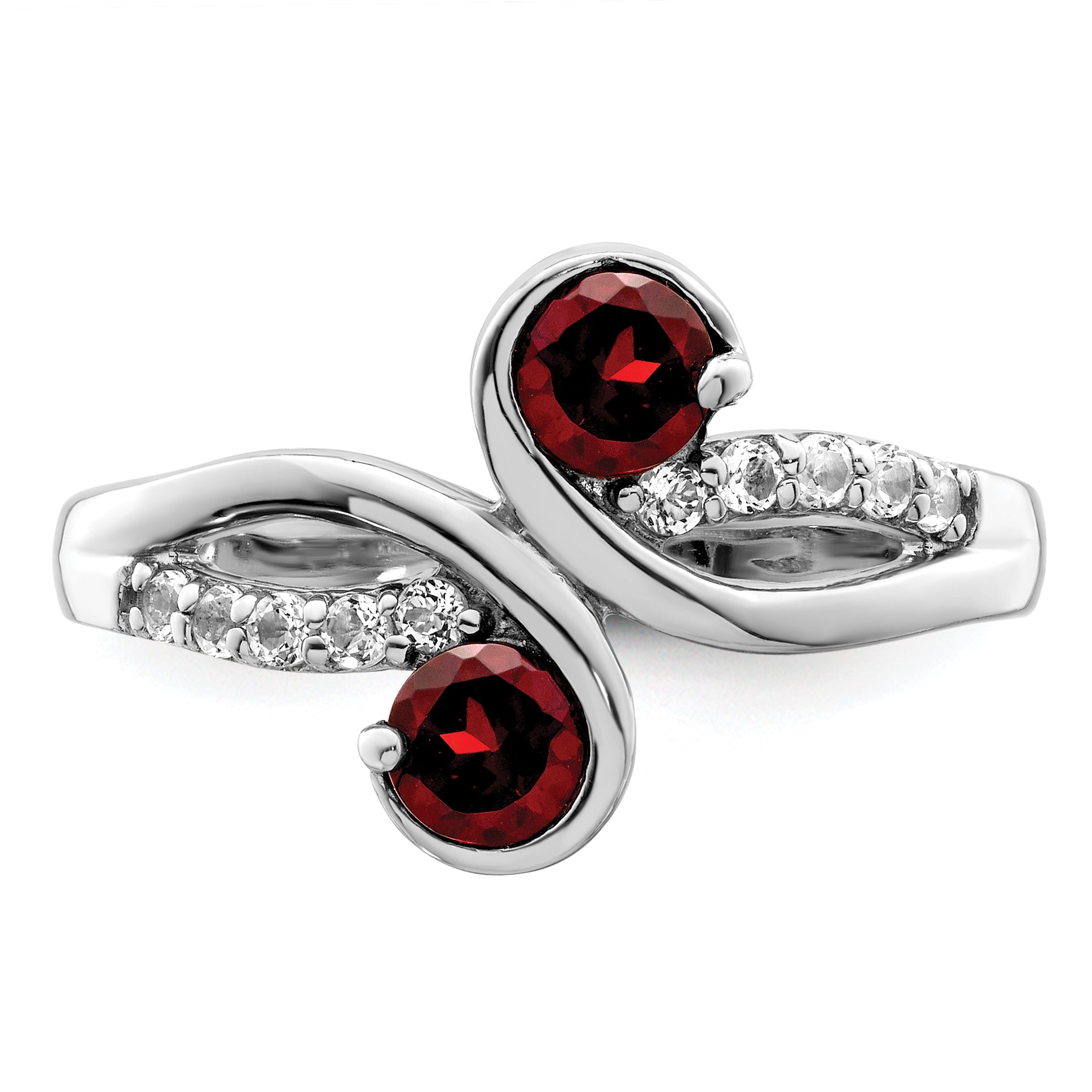 Sterling Silver Rhod Plated .8T.W. Garnet & White Topaz Swirl Ring