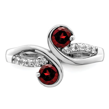 Sterling Silver Rhod Plated .8T.W. Garnet & White Topaz Swirl Ring