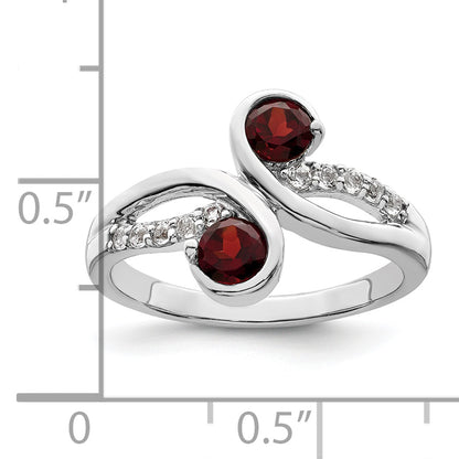 Sterling Silver Rhod Plated .8T.W. Garnet & White Topaz Swirl Ring