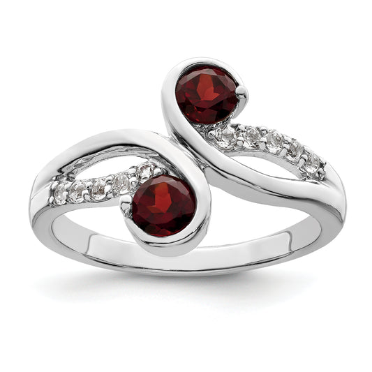 Sterling Silver Rhod Plated .8T.W. Garnet & White Topaz Swirl Ring