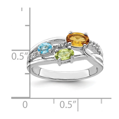 Sterling Silver Rh Plated 1.09T.W. Ci/Pe/Lsbt/Wt Ring