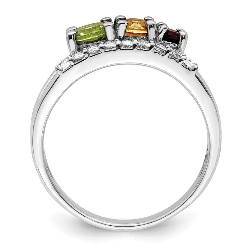 Sterling Silver Rh Plated 1.02T.W. Pe/Ci/Ga/Wt Bypass Ring