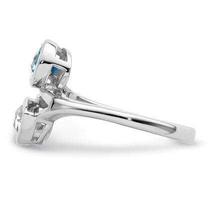 Sterling Silver Rhodium Plated Polished Blue & White Topaz Bypass Ring