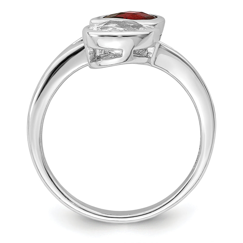 Sterling Silver Rhodium Plated Polished Garnet & White Topaz Bypass Ring