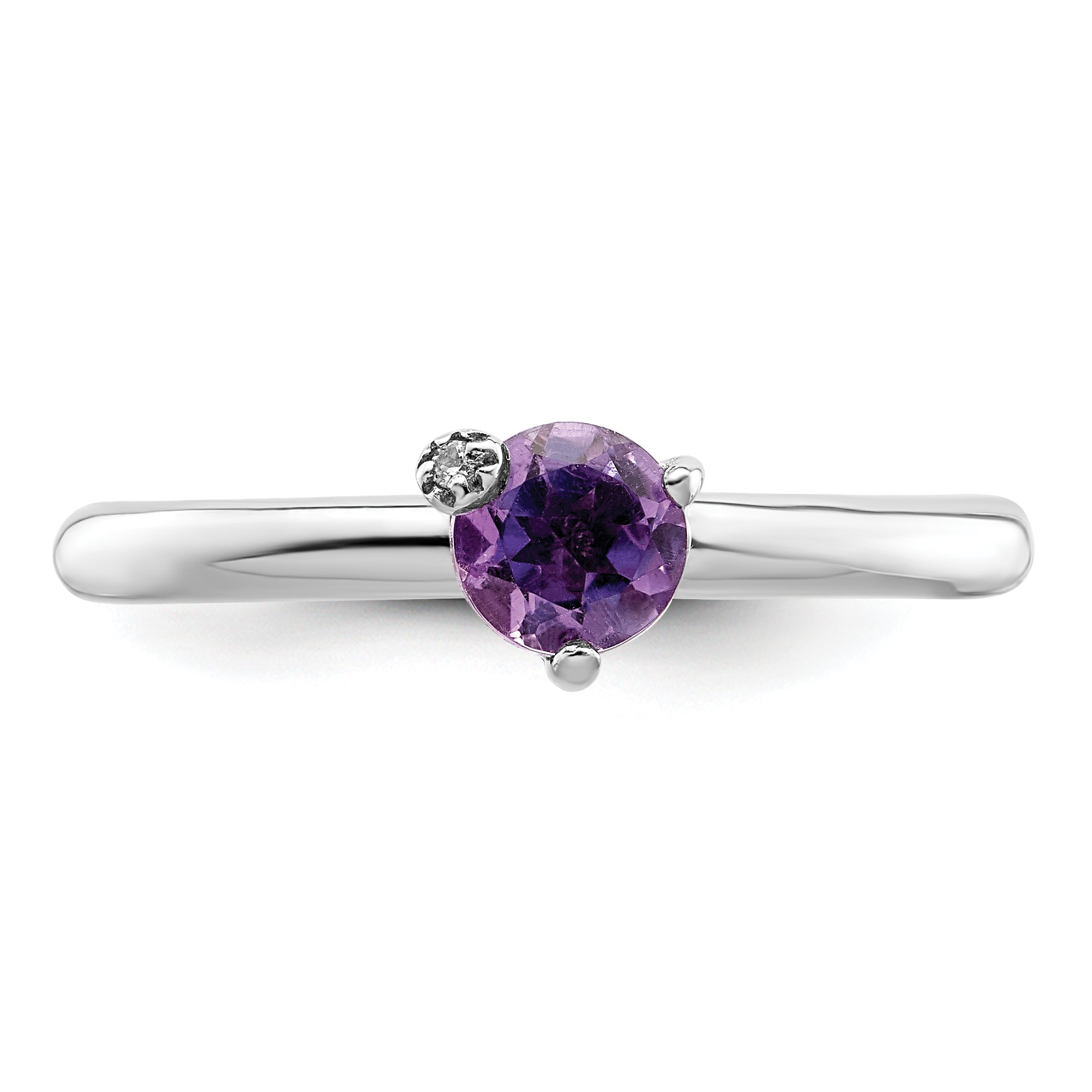 Sterling Silver Rhodium Plated Polished Amethyst & White Topaz Ring