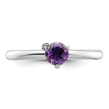 Sterling Silver Rhodium Plated Polished Amethyst & White Topaz Ring
