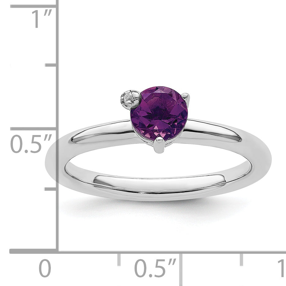 Sterling Silver Rhodium Plated Polished Amethyst & White Topaz Ring