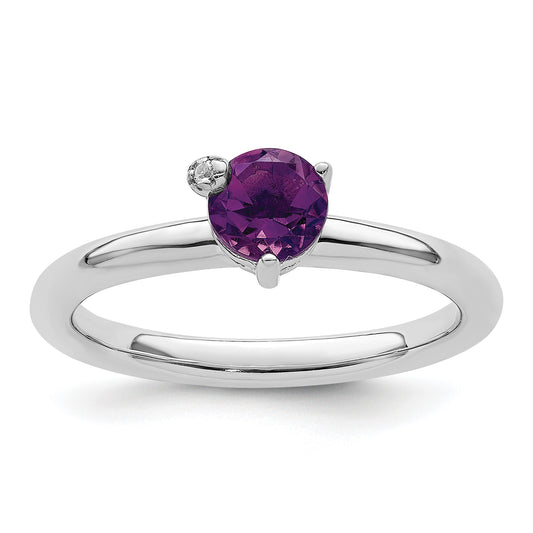 Sterling Silver Rhodium Plated Polished Amethyst & White Topaz Ring