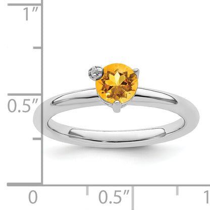 Sterling Silver Rhodium Plated Polished Circle Citrine & White Topaz Ring