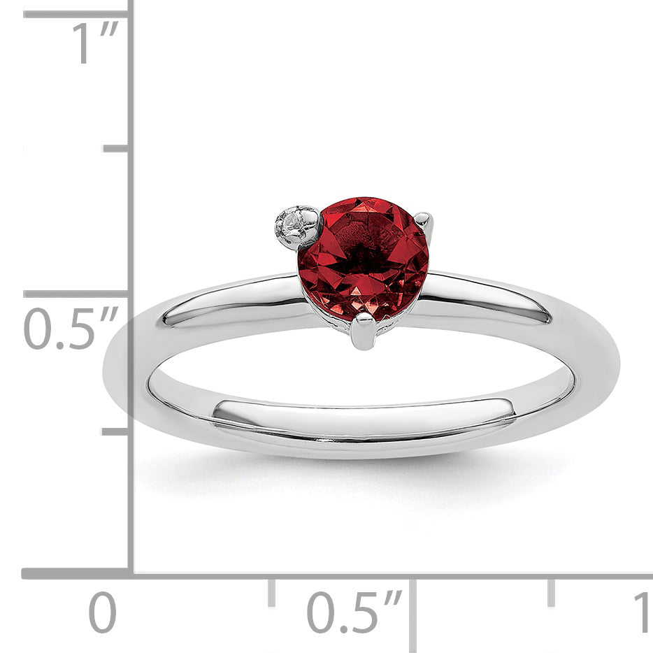 Sterling Silver Rhodium Plated Polished Garnet & White Topaz Ring