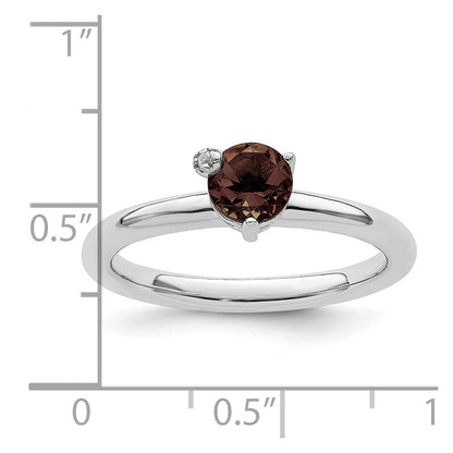Sterling Silver Rhodium Plated Polished Smoky Quartz & White Topaz Ring