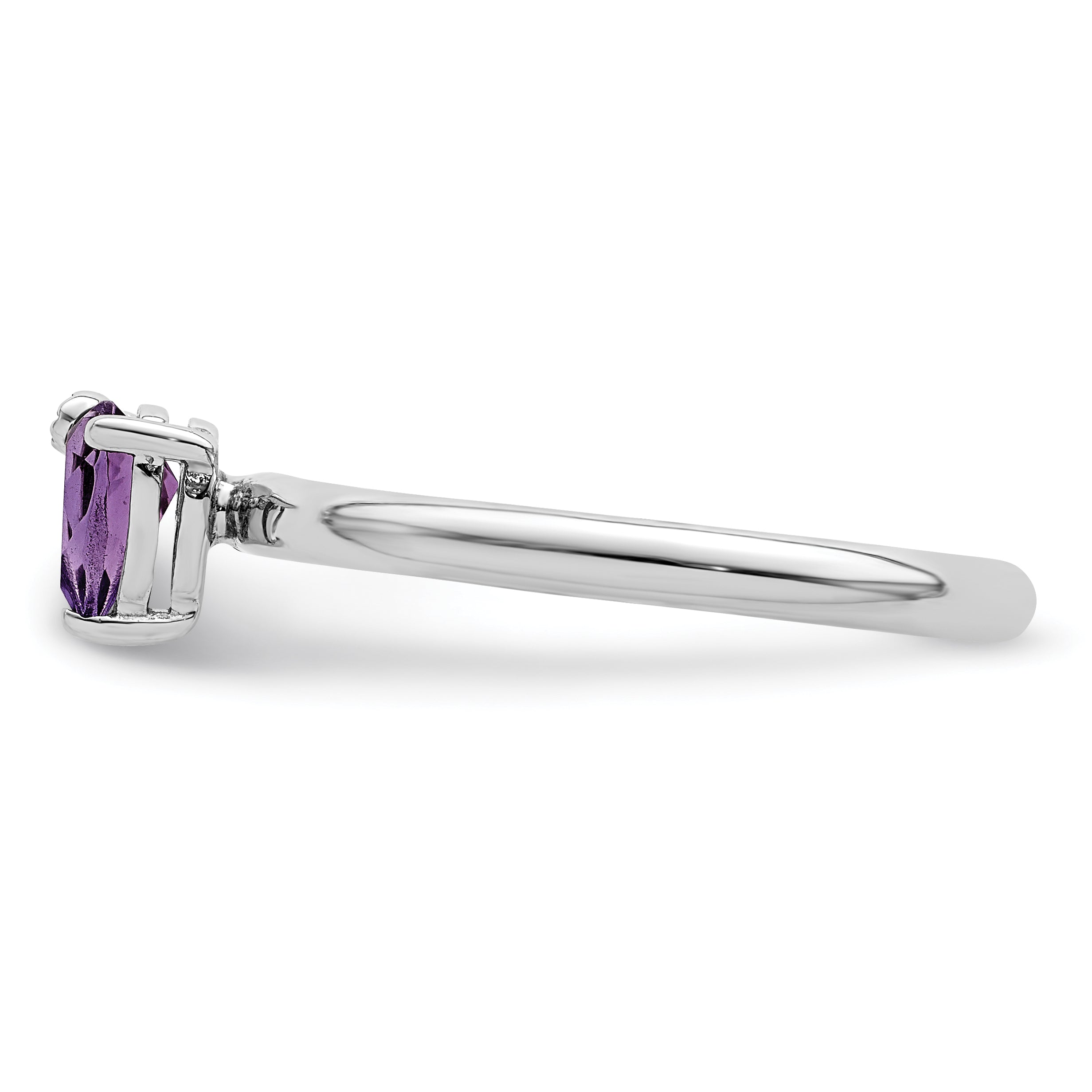 Sterling Silver Rhodium Plated Polished Pear Amethyst & White Topaz Ring