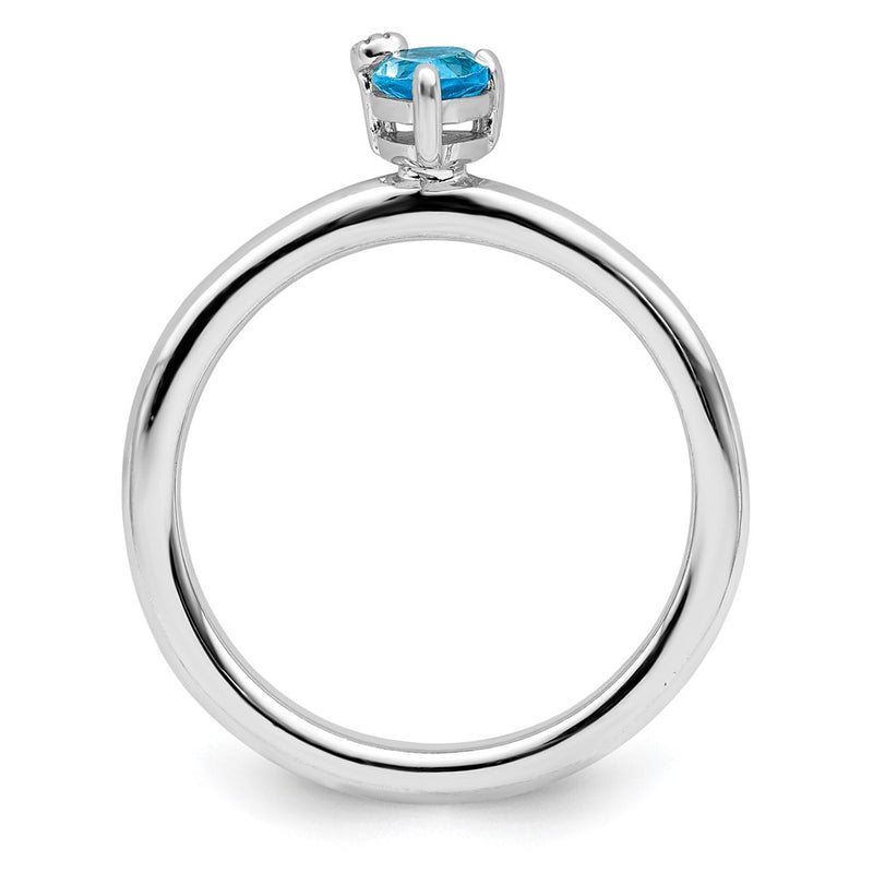 Sterling Silver Rhodium Plated Pear Swiss Blue Topaz & White Ring