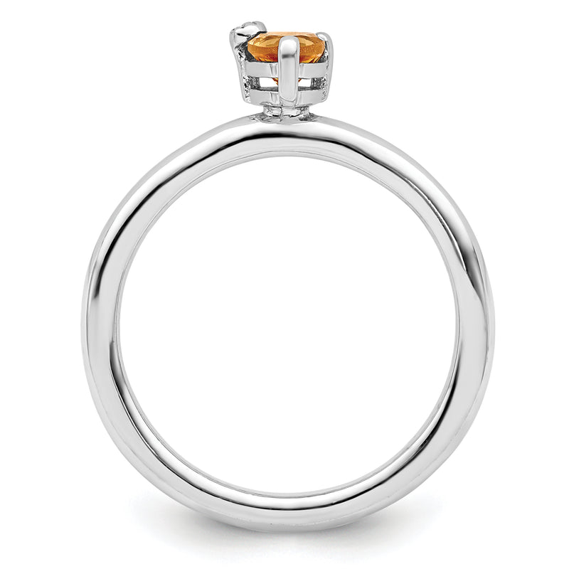 Sterling Silver Rhodium Plated Polished Pear Citrine & White Topaz Ring