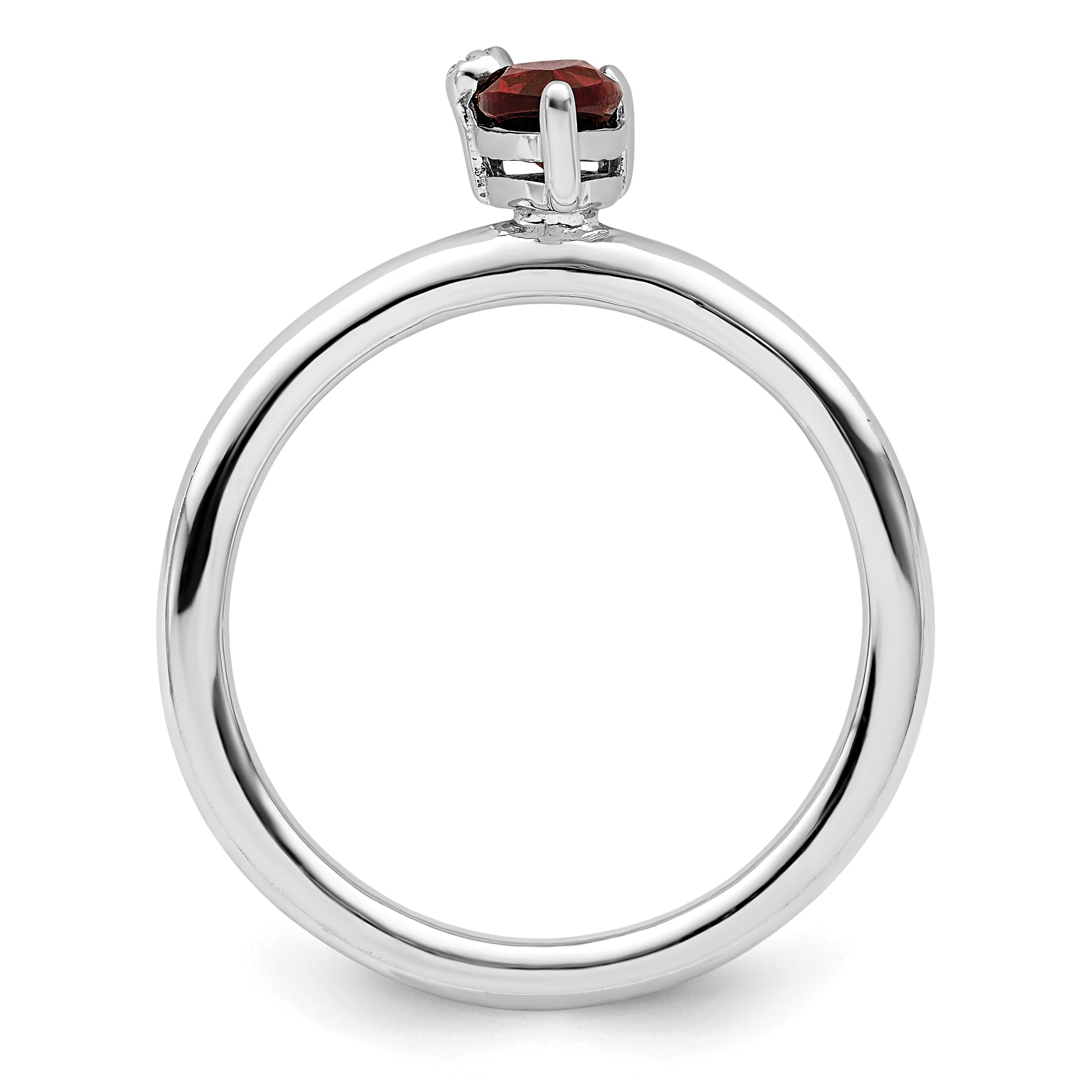 Sterling Silver Rhodium Plated Polished Pear Garnet & White Topaz Ring