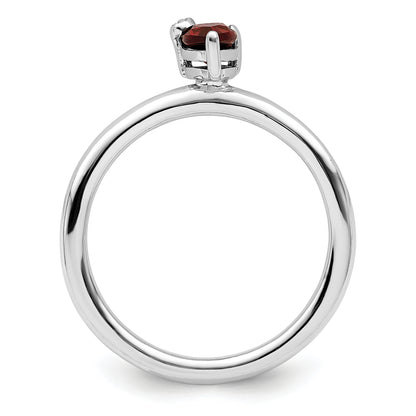 Sterling Silver Rhodium Plated Polished Pear Garnet & White Topaz Ring