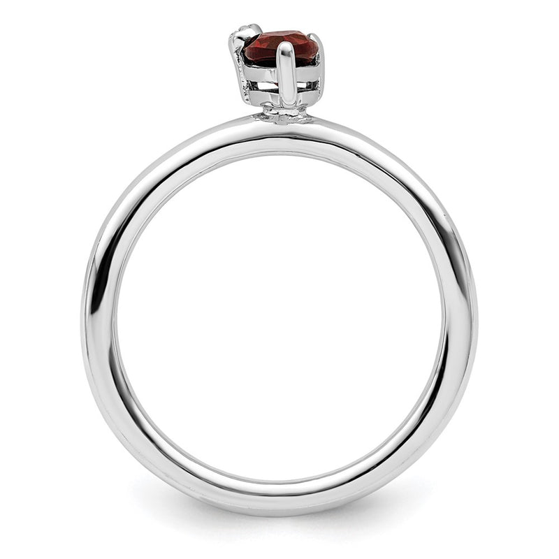 Sterling Silver Rhodium Plated Polished Pear Garnet & White Topaz Ring