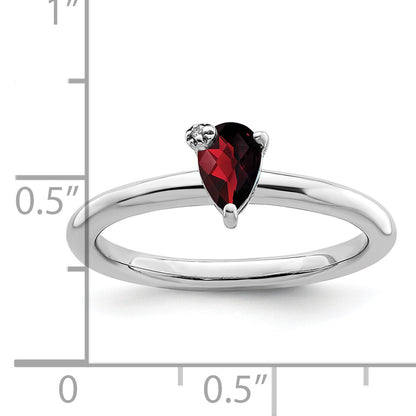 Sterling Silver Rhodium Plated Polished Pear Garnet & White Topaz Ring