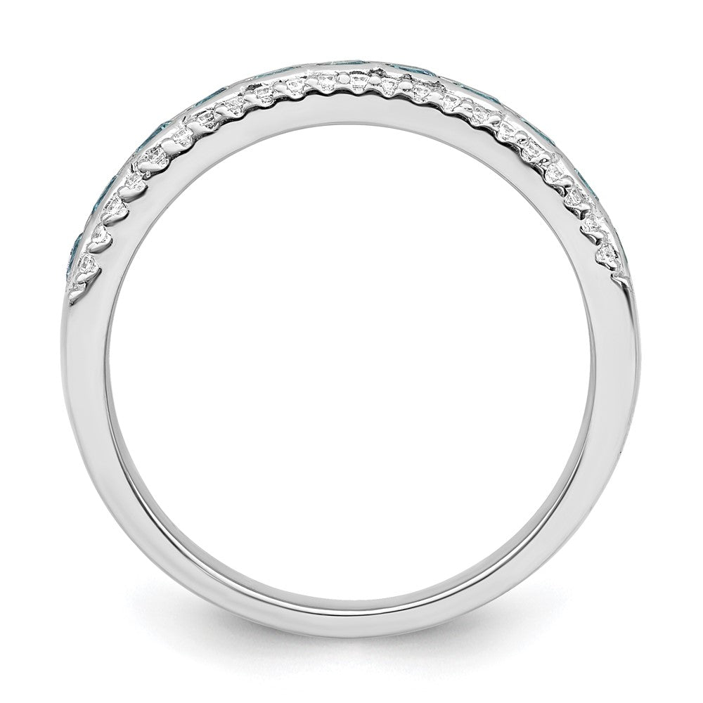 Sterling Silver Rhodium Plated Aqua & White Cz Band
