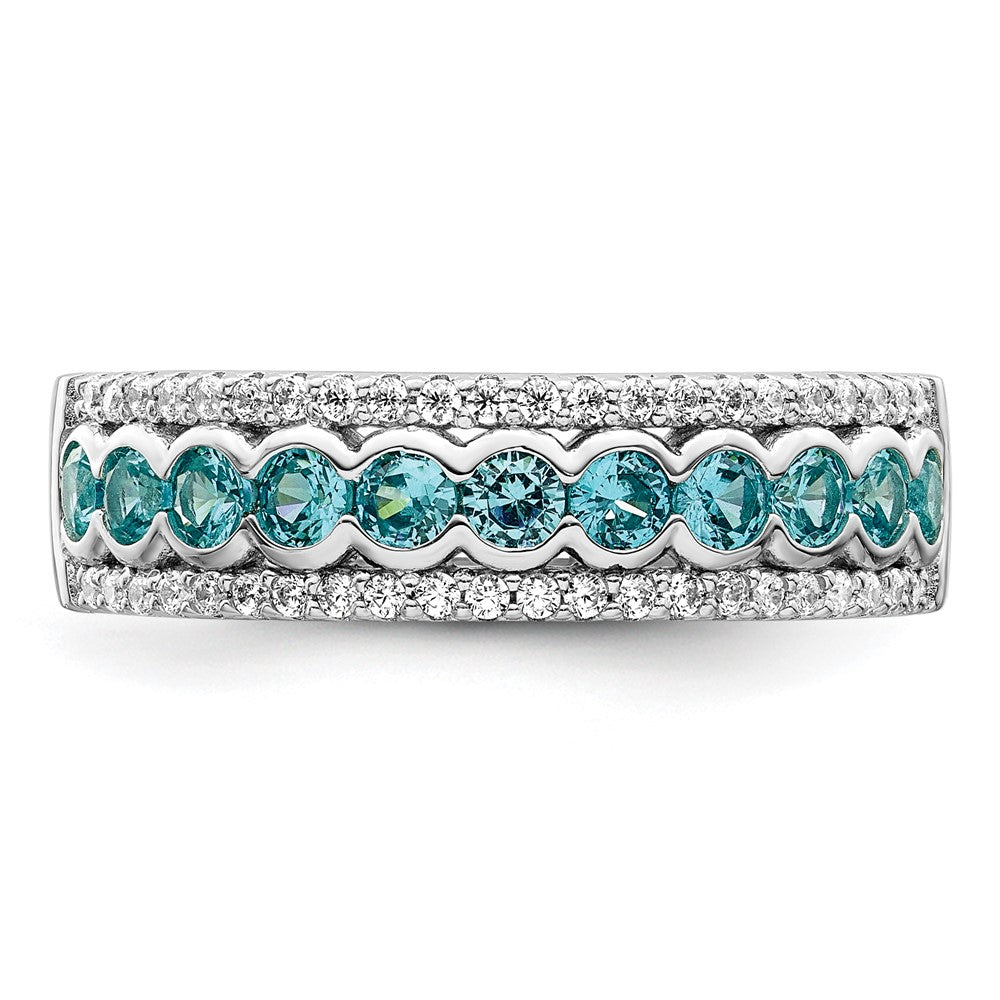 Sterling Silver Rhodium Plated Aqua & White Cz Band