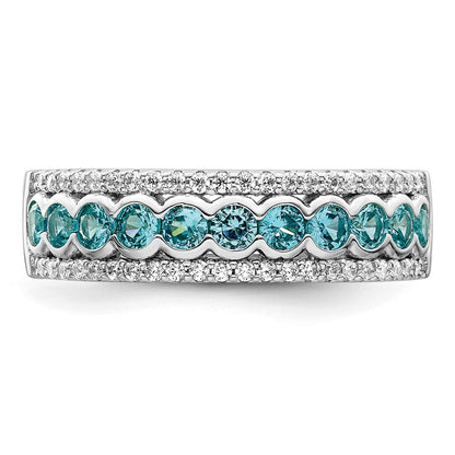 Sterling Silver Rhodium Plated Aqua & White Cz Band