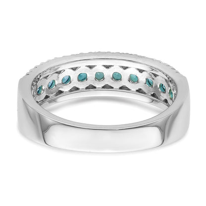 Sterling Silver Rhodium Plated Aqua & White Cz Band